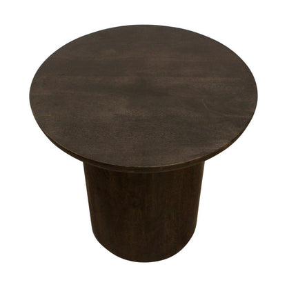 24" Dark Brown Distressed Solid Wood Round Pedestal End Table HomeRoots