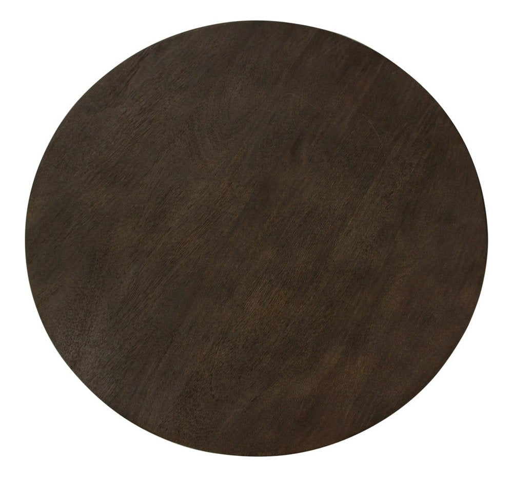 24" Dark Brown Distressed Solid Wood Round Pedestal End Table HomeRoots