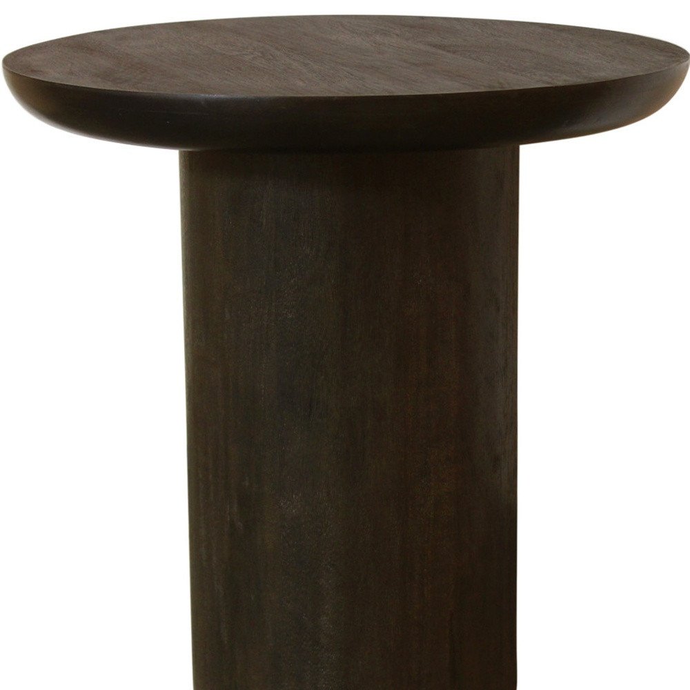 24" Dark Brown Distressed Solid Wood Round Pedestal End Table — view 9
