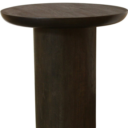 24" Dark Brown Distressed Solid Wood Round Pedestal End Table HomeRoots