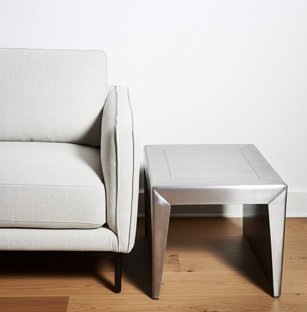 24" Silver Aluminum and Solid Wood Square Sled End Table HomeRoots
