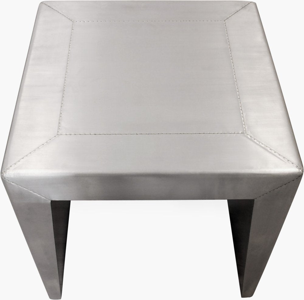 24" Silver Aluminum and Solid Wood Square Sled End Table HomeRoots