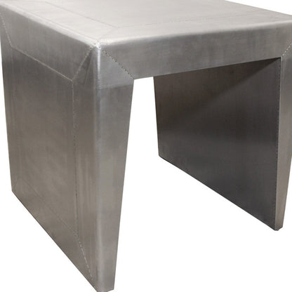 24" Silver Aluminum and Solid Wood Square Sled End Table HomeRoots