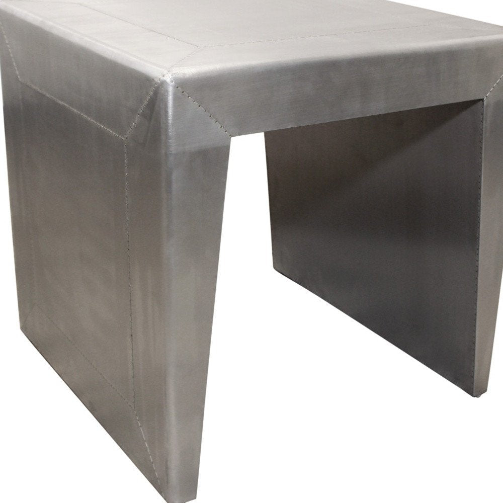 24" Silver Aluminum and Solid Wood Square Sled End Table HomeRoots