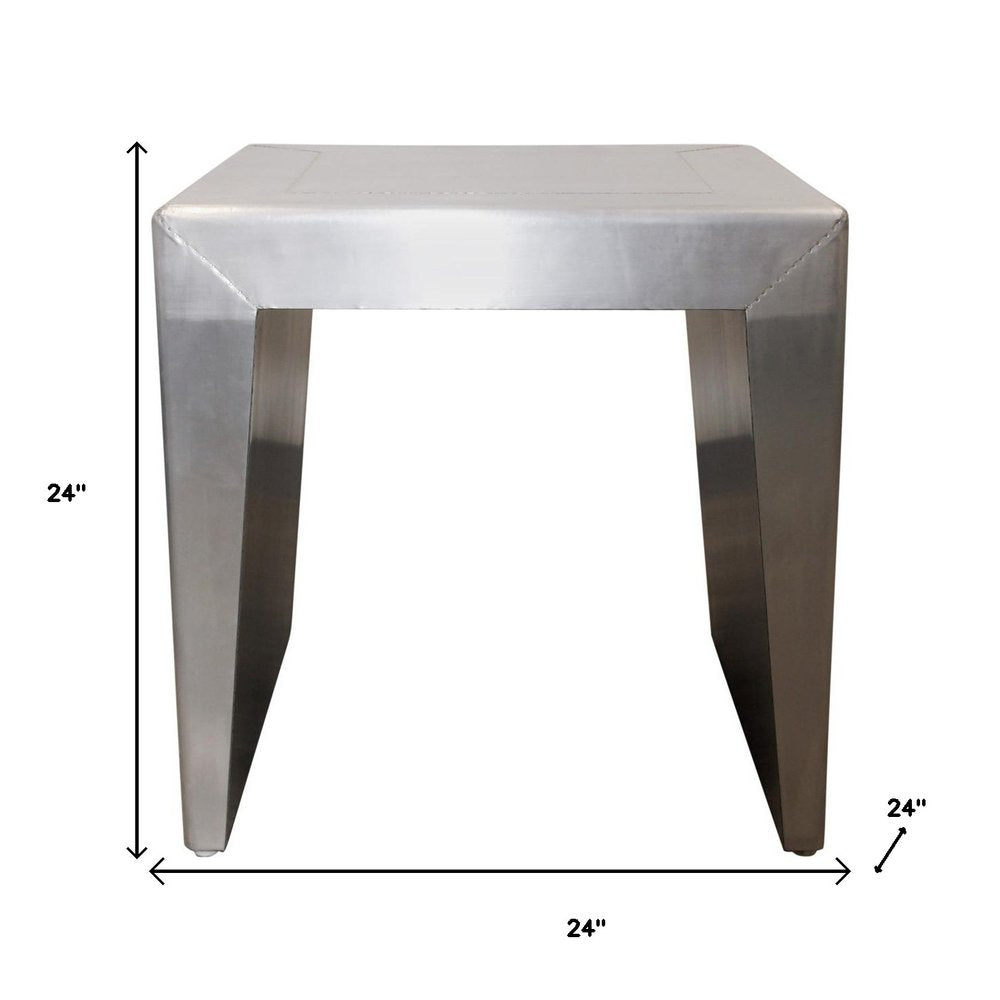 24" Silver Aluminum and Solid Wood Square Sled End Table HomeRoots