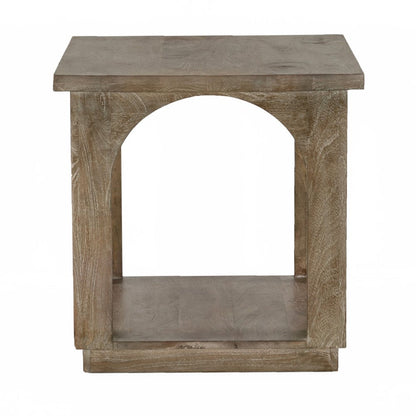 24" Brown Distressed Solid Wood Square Floor Shelf End Table HomeRoots