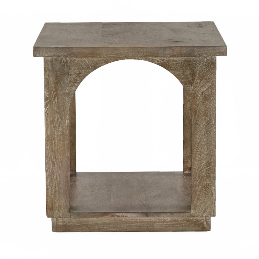 24" Brown Distressed Solid Wood Square Floor Shelf End Table HomeRoots