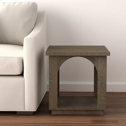 24" Brown Distressed Solid Wood Square Floor Shelf End Table HomeRoots