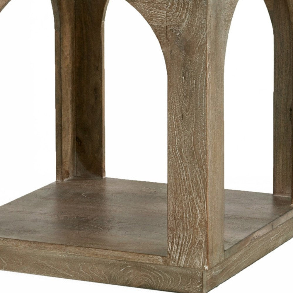 24" Brown Distressed Solid Wood Square Floor Shelf End Table HomeRoots