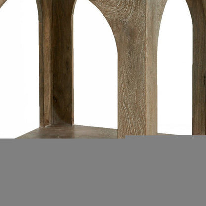 24" Brown Distressed Solid Wood Square Floor Shelf End Table HomeRoots