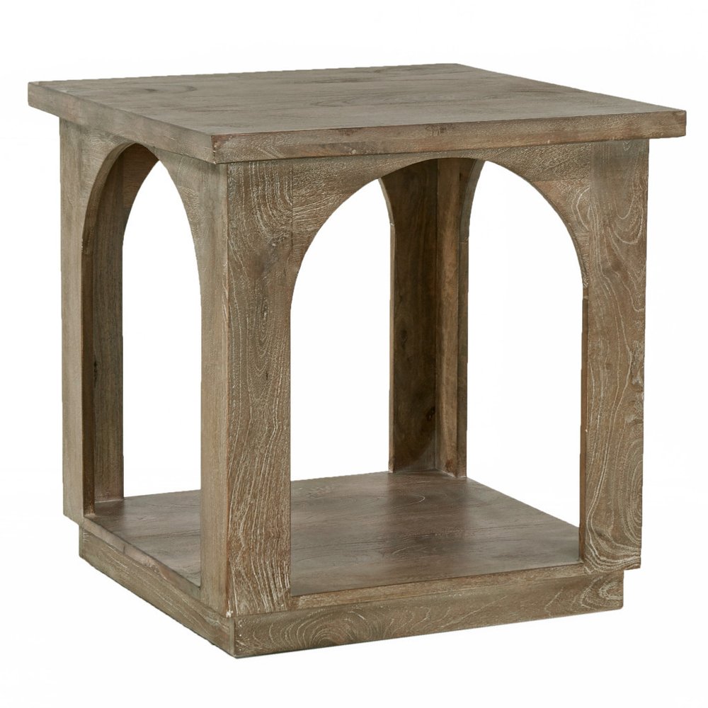 24" Brown Distressed Solid Wood Square Floor Shelf End Table HomeRoots