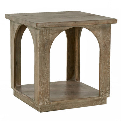 24" Brown Distressed Solid Wood Square Floor Shelf End Table HomeRoots