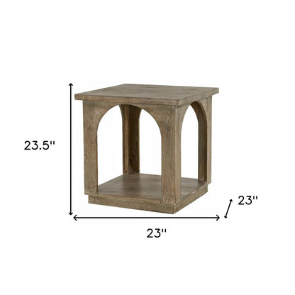 24" Brown Distressed Solid Wood Square Floor Shelf End Table HomeRoots