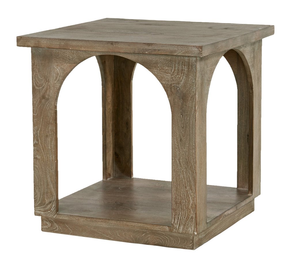 24" Brown Distressed Solid Wood Square Floor Shelf End Table HomeRoots