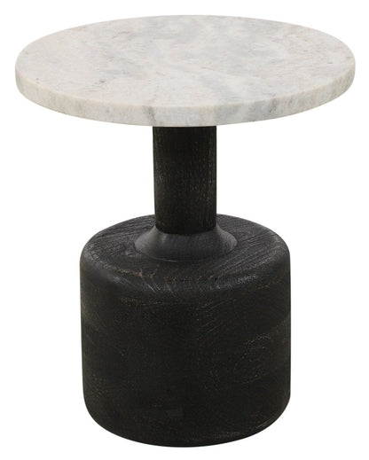 21" White and Black Distressed Marble and Solid Wood Round Pedestal End Table HomeRoots