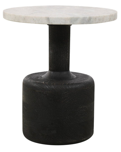 21" White and Black Distressed Marble and Solid Wood Round Pedestal End Table HomeRoots