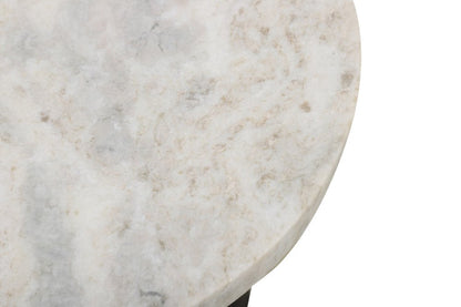 21" White and Black Distressed Marble and Solid Wood Round Pedestal End Table HomeRoots