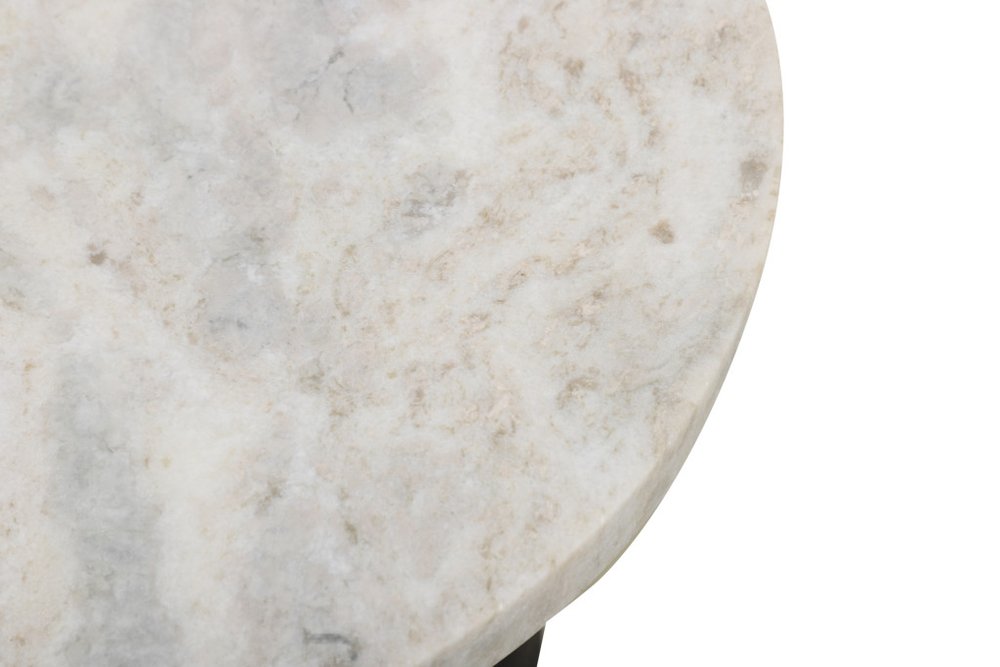 21" White and Black Distressed Marble and Solid Wood Round Pedestal End Table HomeRoots