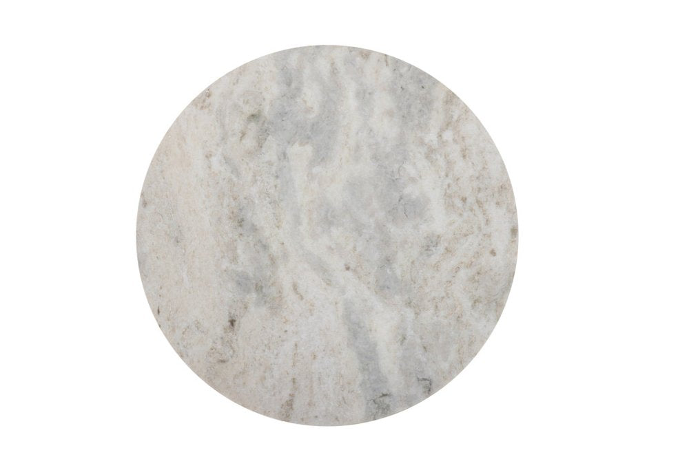 21" White and Black Distressed Marble and Solid Wood Round Pedestal End Table HomeRoots