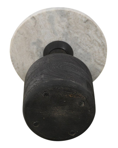 21" White and Black Distressed Marble and Solid Wood Round Pedestal End Table HomeRoots