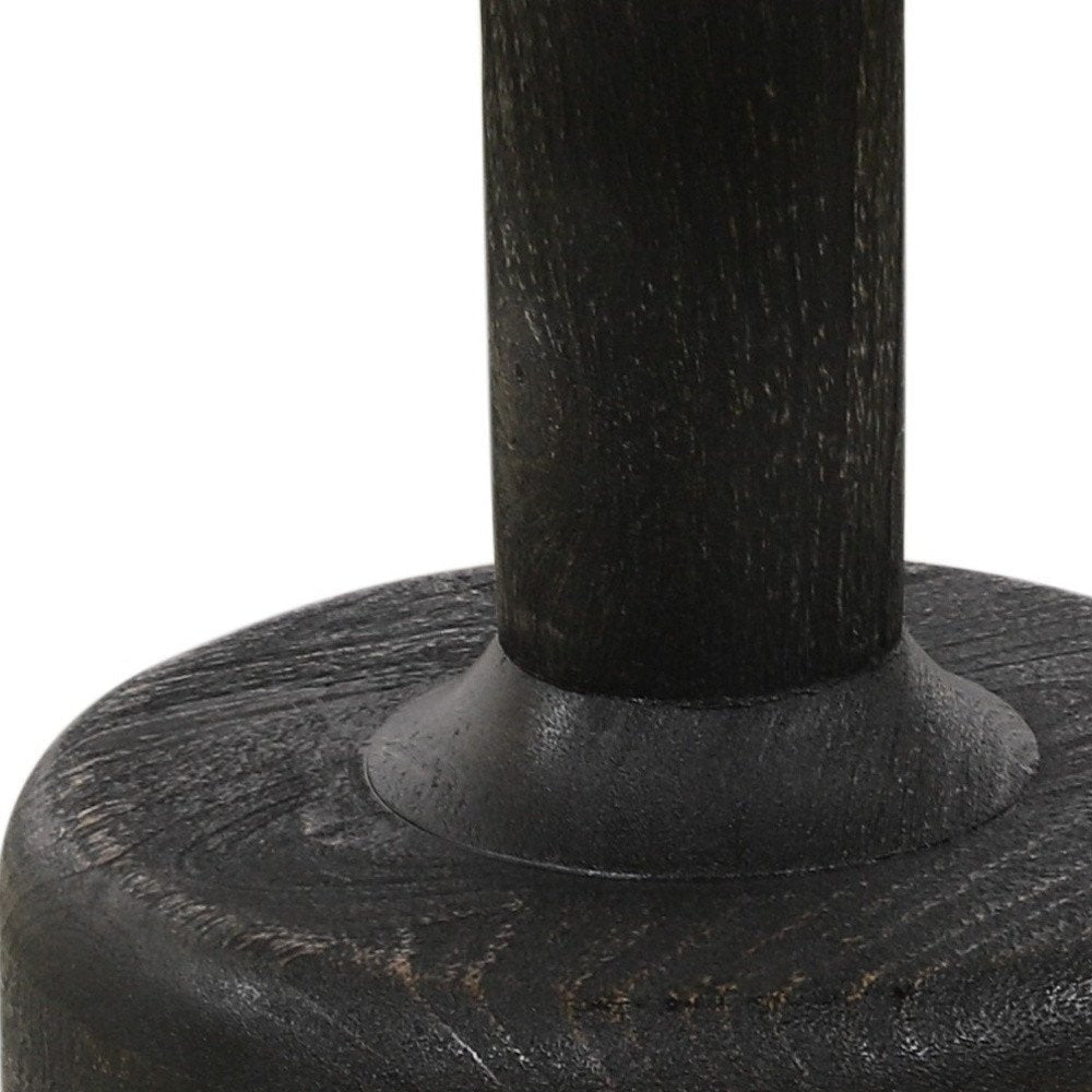 21" White and Black Distressed Marble and Solid Wood Round Pedestal End Table HomeRoots
