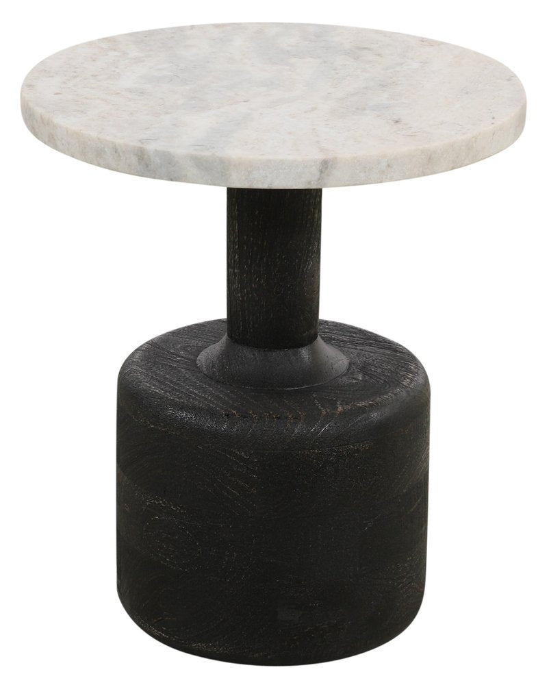21" White and Black Distressed Marble and Solid Wood Round Pedestal End Table HomeRoots