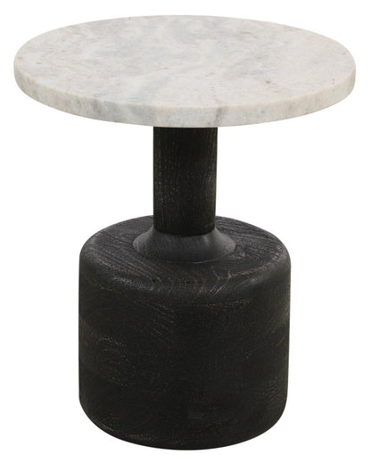 21" White and Black Distressed Marble and Solid Wood Round Pedestal End Table HomeRoots