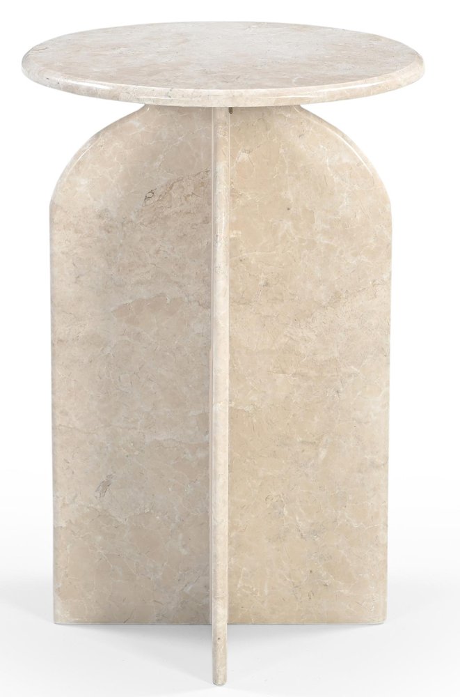 24" Cream Marble Round Pedestal End Table HomeRoots