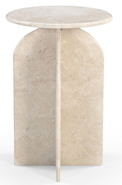 24" Cream Marble Round Pedestal End Table HomeRoots