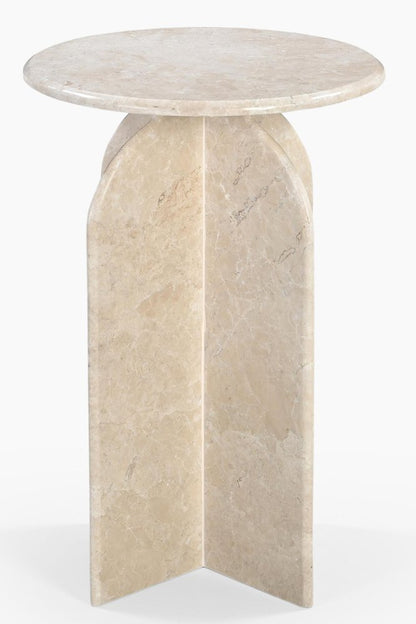 24" Cream Marble Round Pedestal End Table HomeRoots