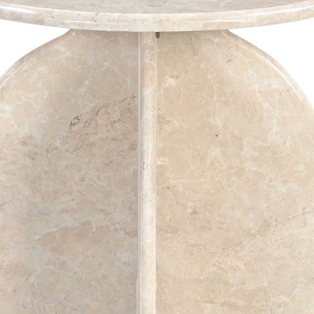 24" Cream Marble Round Pedestal End Table — view 4