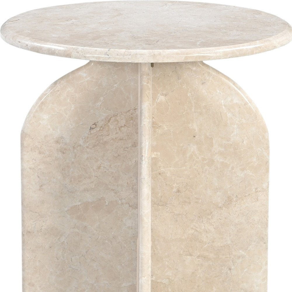 24" Cream Marble Round Pedestal End Table — view 5