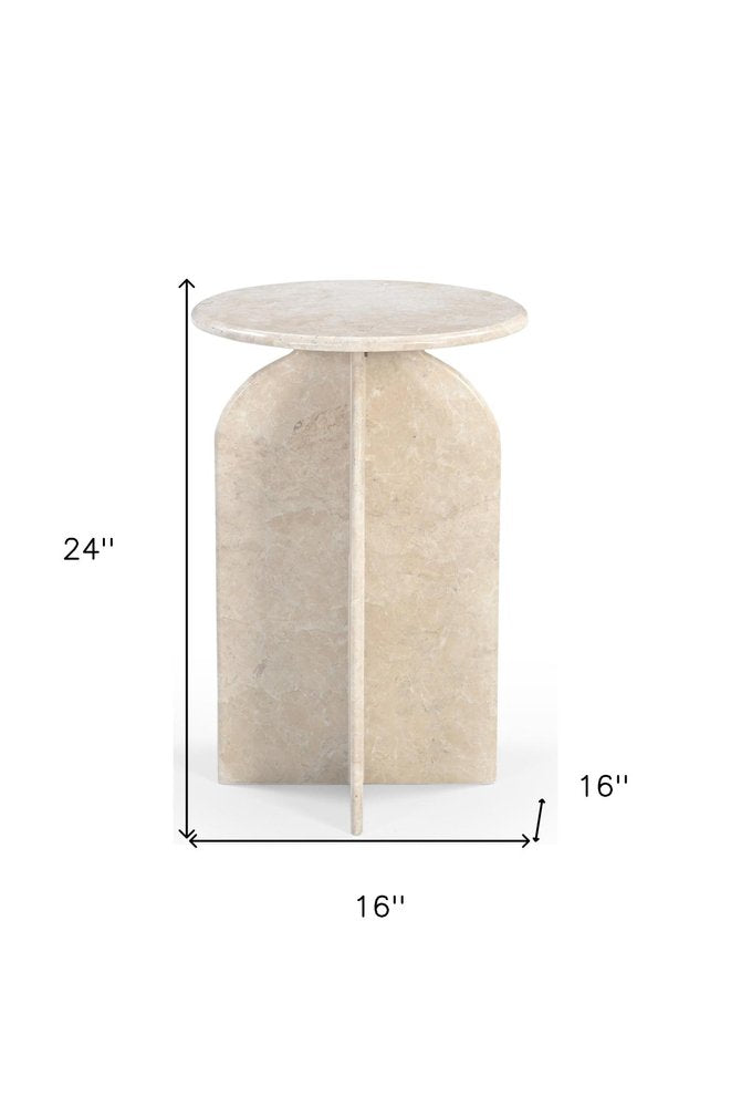 24" Cream Marble Round Pedestal End Table HomeRoots