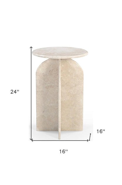 24" Cream Marble Round Pedestal End Table HomeRoots