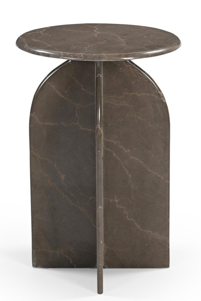 24" Cream Marble Round Pedestal End Table HomeRoots