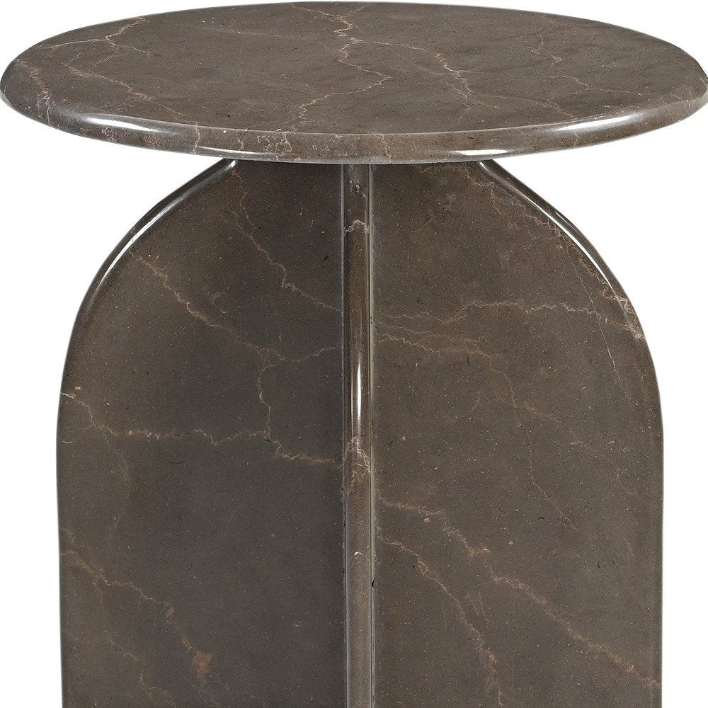 24" Cream Marble Round Pedestal End Table HomeRoots