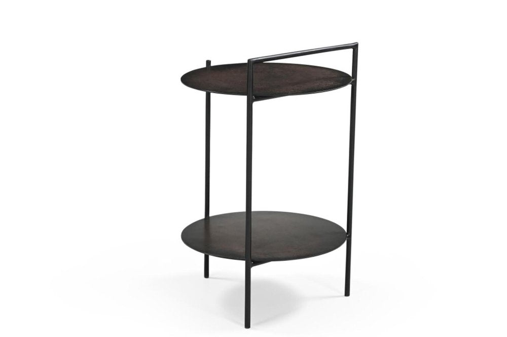22" Antiqued Bronze and Black Distressed Iron Round End Table With Shelf HomeRoots