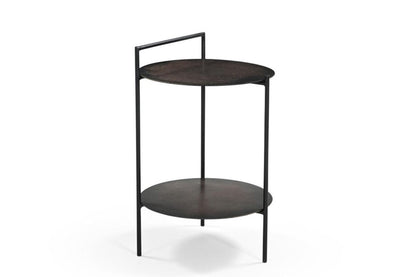 22" Antiqued Bronze and Black Distressed Iron Round End Table With Shelf HomeRoots