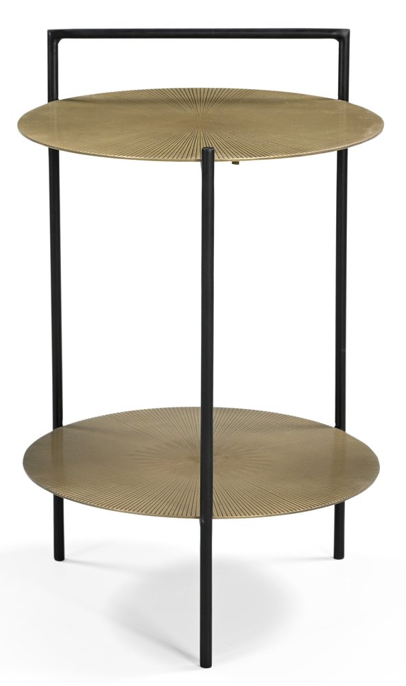 22" Antiqued Bronze and Black Distressed Iron Round End Table With Shelf HomeRoots