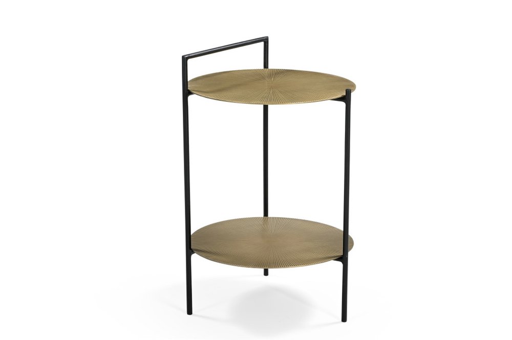 22" Antiqued Bronze and Black Distressed Iron Round End Table With Shelf — view 8
