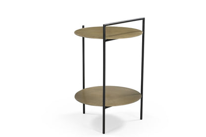 22" Antiqued Bronze and Black Distressed Iron Round End Table With Shelf HomeRoots