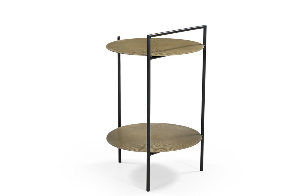 22" Antiqued Bronze and Black Distressed Iron Round End Table With Shelf — view 9