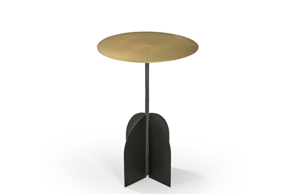 23" Brass Brass and Black Iron Round Pedestal End Table HomeRoots