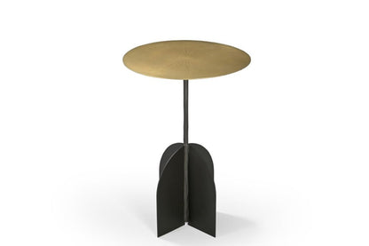 23" Brass Brass and Black Iron Round Pedestal End Table HomeRoots