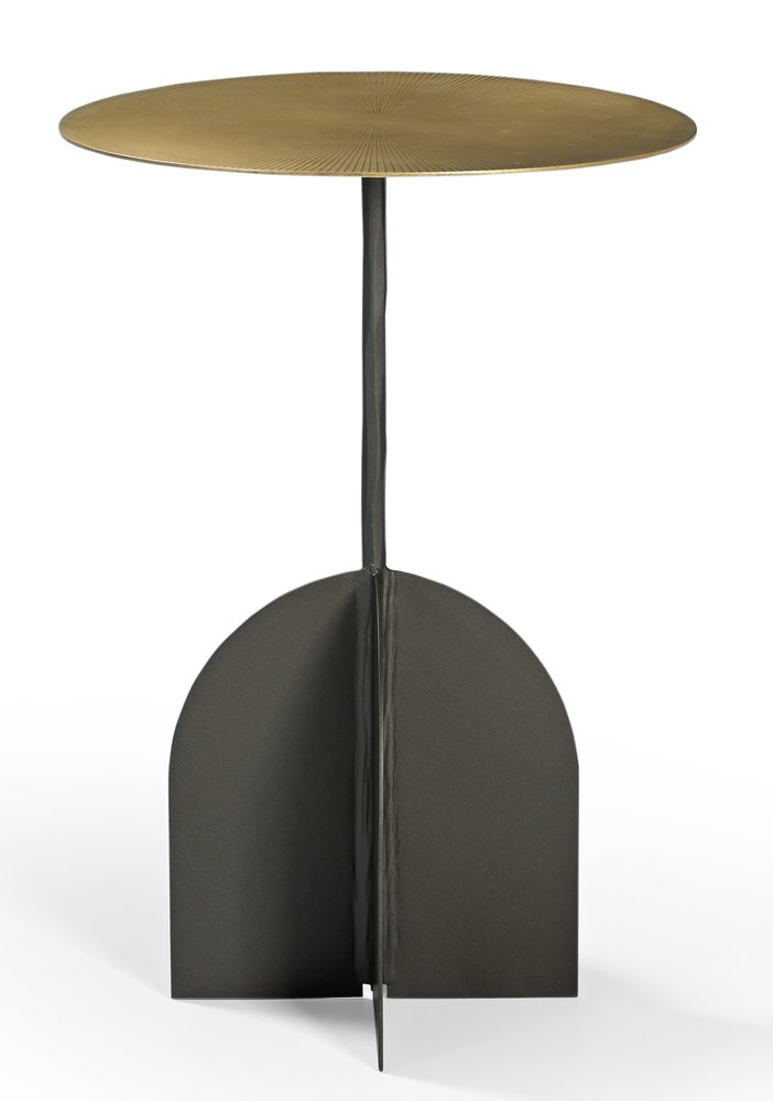 23" Brass Brass and Black Iron Round Pedestal End Table — view 1