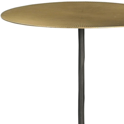 23" Brass Brass and Black Iron Round Pedestal End Table HomeRoots