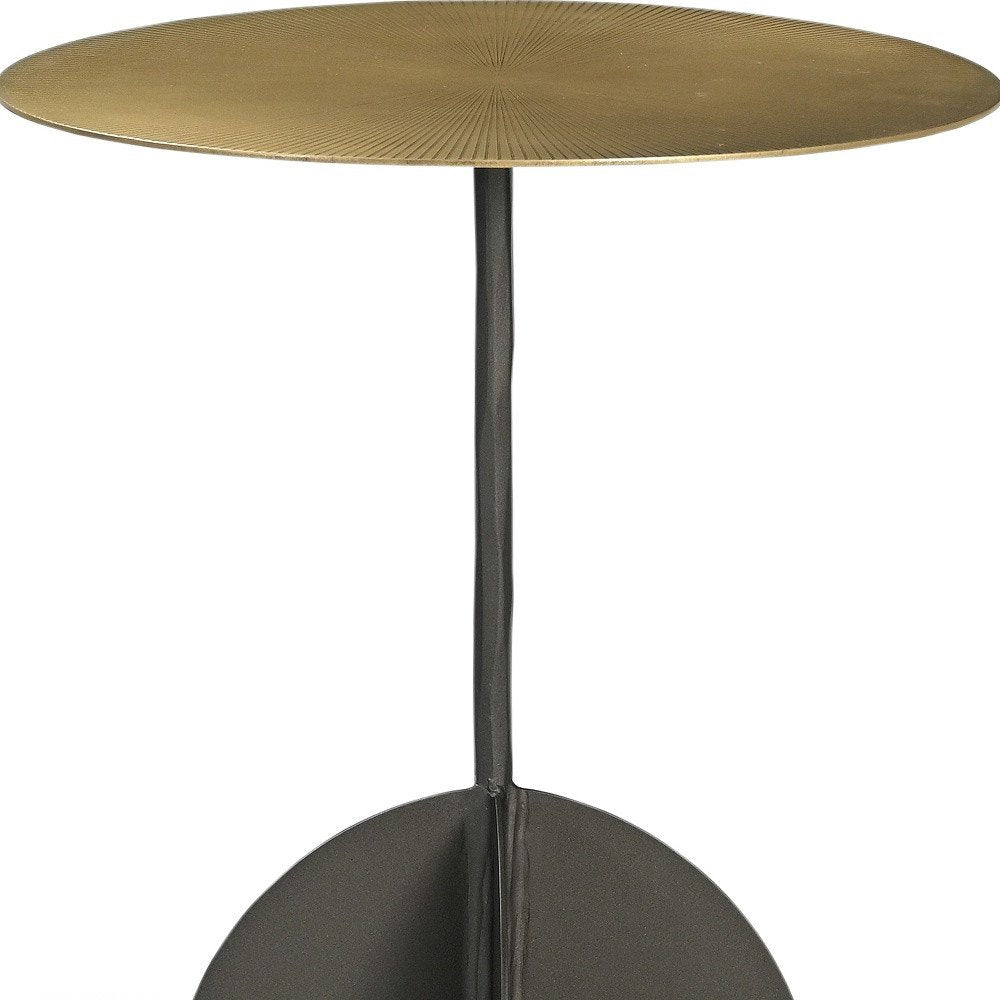23" Brass Brass and Black Iron Round Pedestal End Table HomeRoots