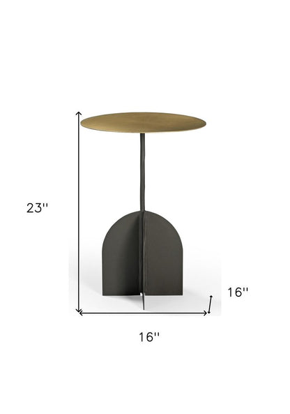 23" Brass Brass and Black Iron Round Pedestal End Table HomeRoots
