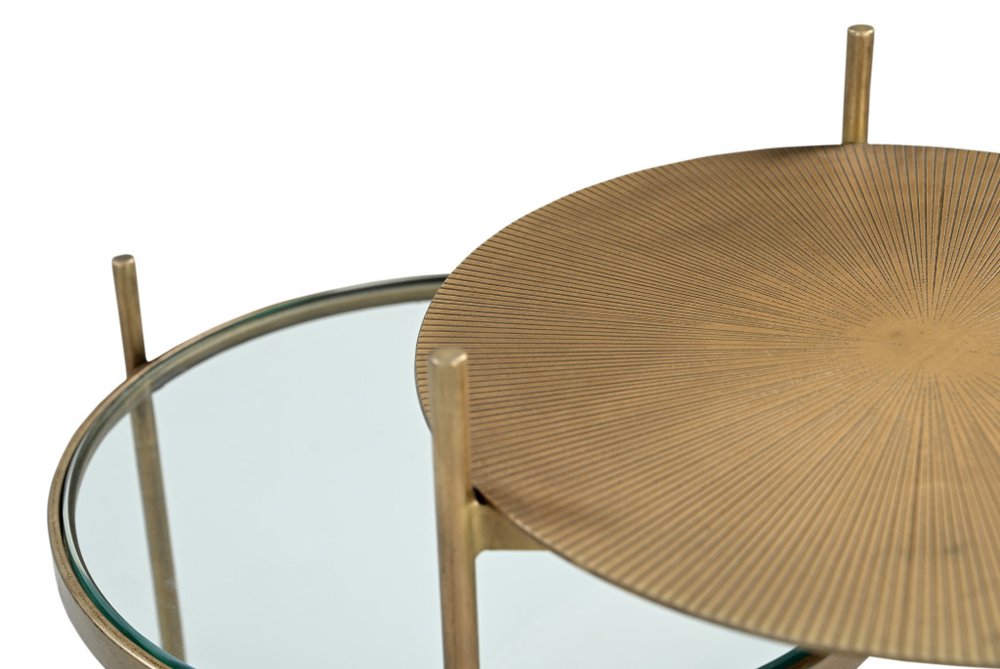 24" Brass Clear And White Iron Glass And Marble Round End Table With Two Shelves — view 5
