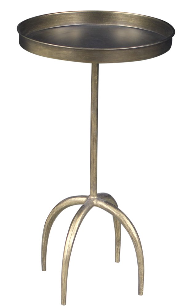 23" Brass Distressed Iron Round Pedestal Tray Top End Table HomeRoots
